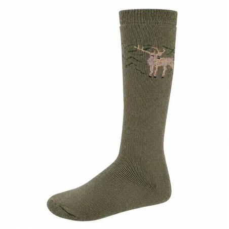 Chaussettes montantes kaki motifs cerf/canard