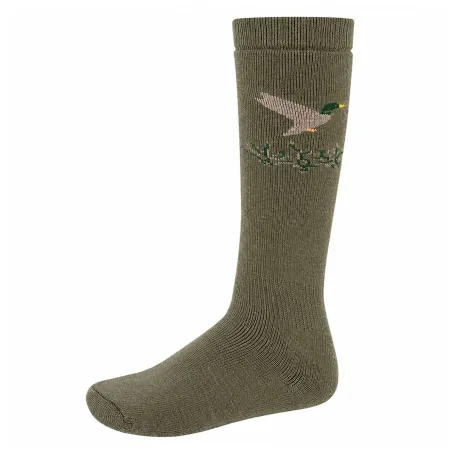 Chaussettes montantes kaki motifs cerf/canard