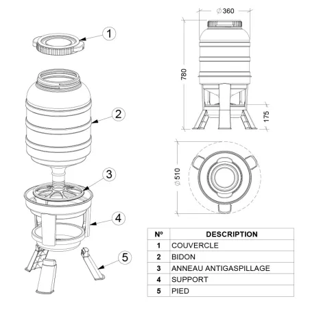 Mangeoire anti-gaspi 30 kg Gaun - Pieds stables