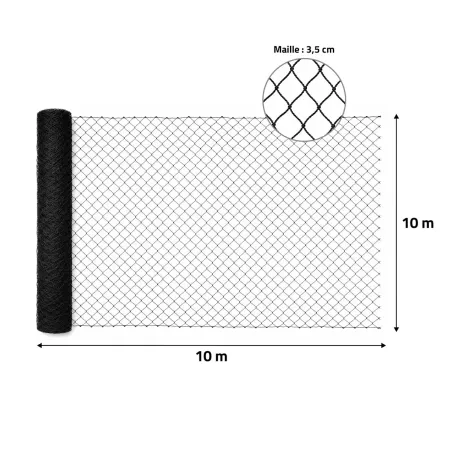 Filet de protection 10x10m maille 35mm anti-UV noir