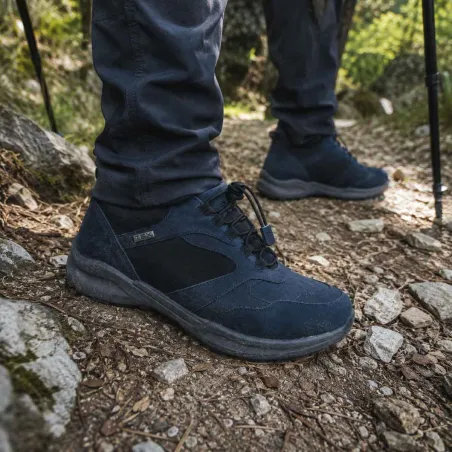 Baskets Duru cuir bleu marine imperméables à élastique