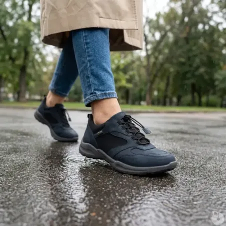 Baskets Duru cuir bleu marine imperméables à élastique