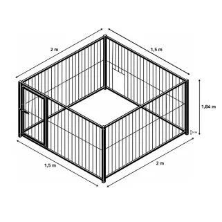 Chenil acier 1,5x2m avec porte 1,5m pour niche