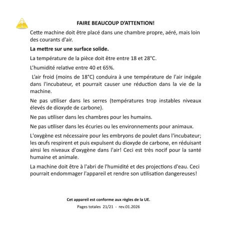 Couveuse Maino DUC 70 + humidificateur auto - 70 œufs