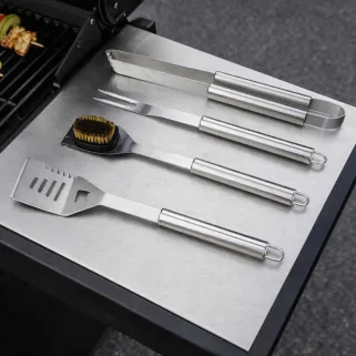 Kit 4 ustensiles barbecue inox - Mallette transport pratique