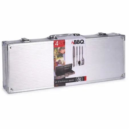 Kit 4 ustensiles barbecue inox - Mallette transport pratique