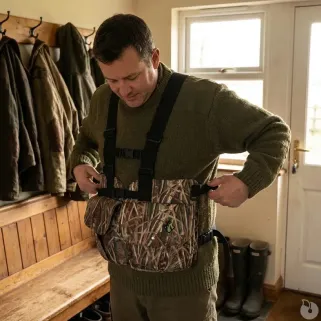 Gilet harnais chasse camo roseaux multi-poches adaptable