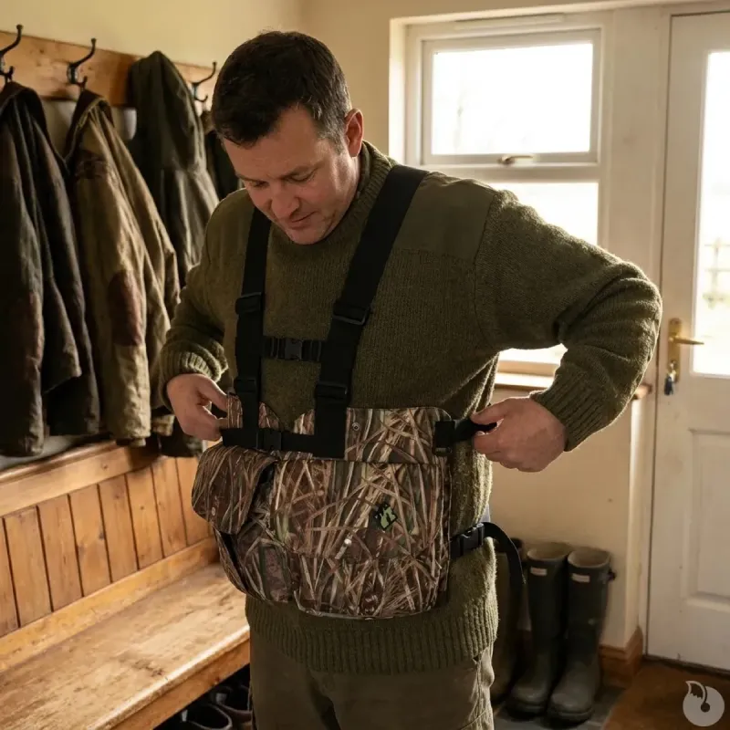 Gilet harnais chasse camo roseaux multi-poches adaptable