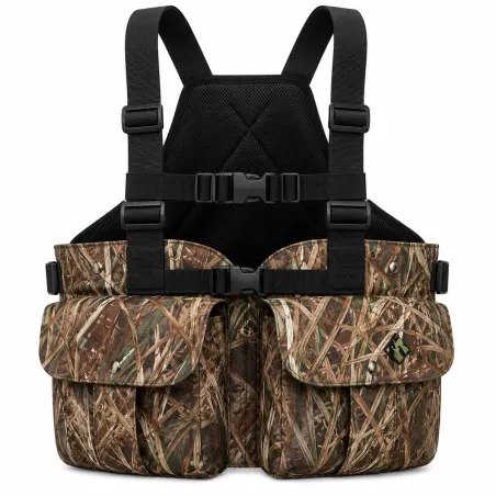 Gilet harnais chasse camo roseaux multi-poches adaptable