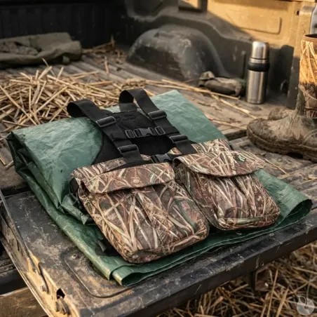 Gilet harnais chasse camo roseaux multi-poches adaptable