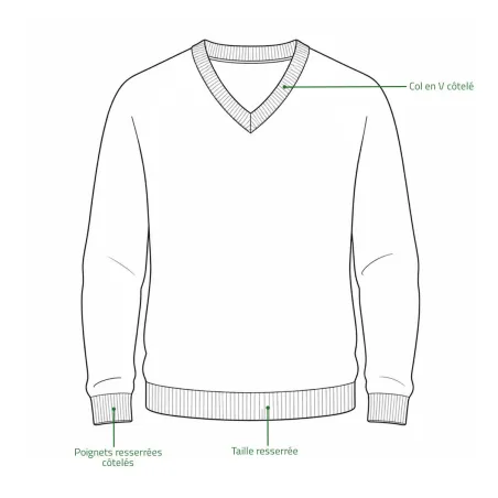 Pull col V kaki - Confort & résistance pour éleveurs et outdoor