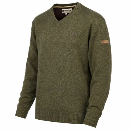 Pull col V kaki - Confort & résistance pour éleveurs et outdoor