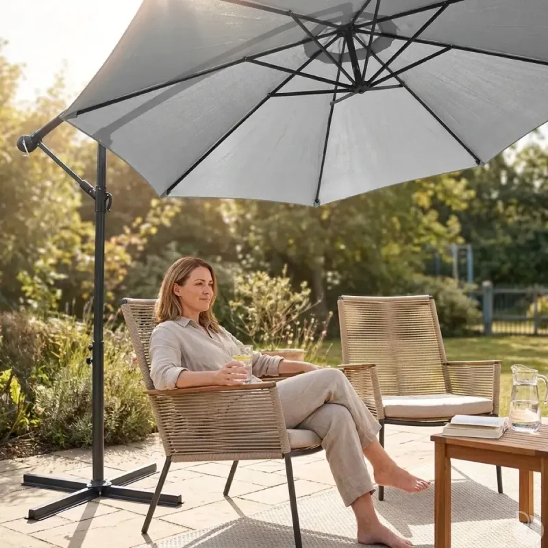 Parasol déporté Azur 3m gris - Ombrage robuste et design