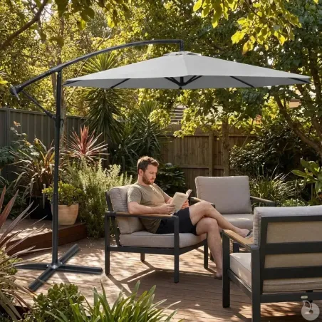 Parasol déporté Azur 3m gris - Ombrage robuste et design