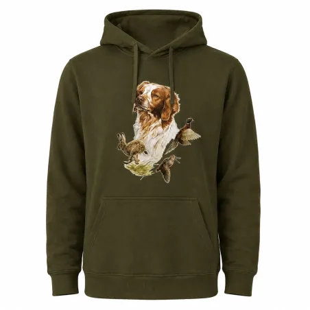 Sweat capuche kaki épagneul Bartavel® - Chasse & Nature