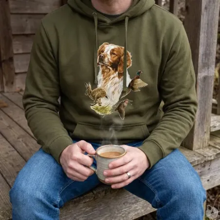 Sweat capuche kaki épagneul Bartavel® - Chasse & Nature