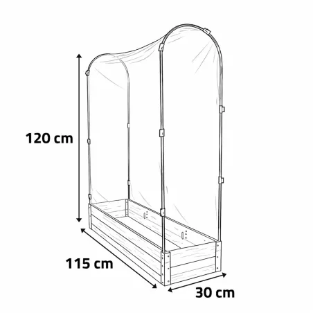 Carré potager tomates en sapin avec housse PVC 115x30x120cm