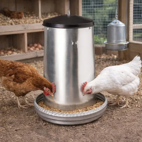 Mangeoire métal 40 kg pour volailles - Trémie réglable