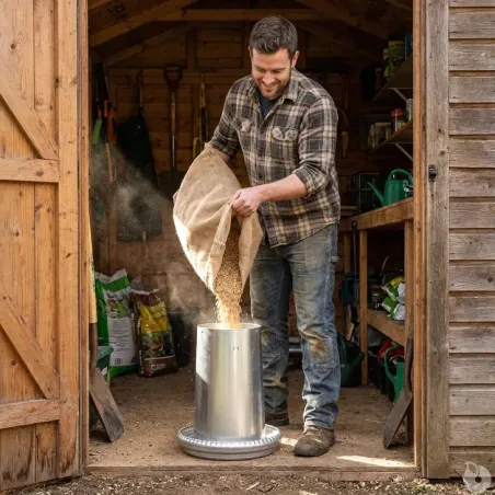 Mangeoire métal 40 kg pour volailles - Trémie réglable