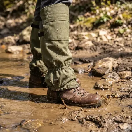 Guêtres hautes résistantes kaki pour protection jambes