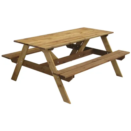 Table pique-nique pin autoclave 160 cm 6 places bancs