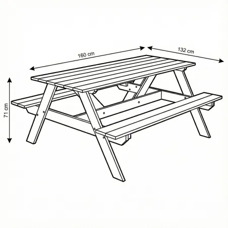 Table pique-nique pin autoclave 160 cm 6 places bancs