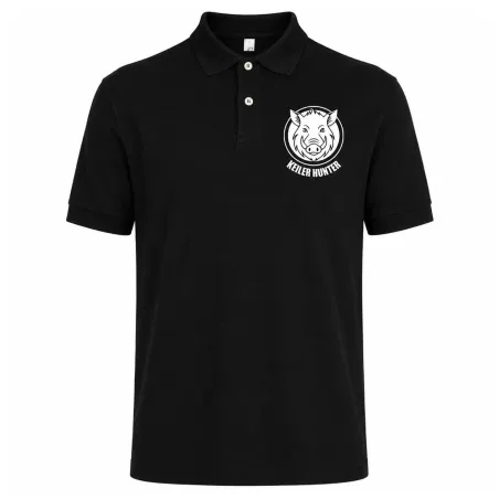 Polo Hunter noir coton manches courtes logo 3