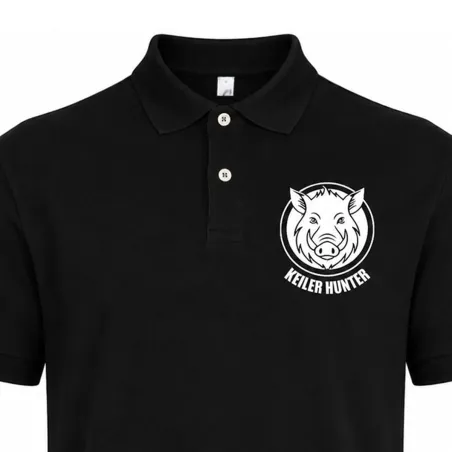 Polo Hunter noir coton manches courtes logo 3