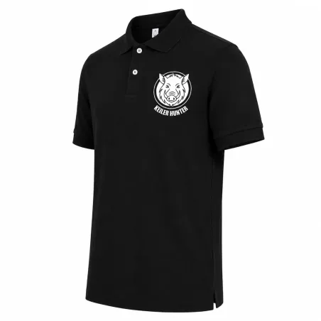 Polo Hunter noir coton manches courtes logo 3