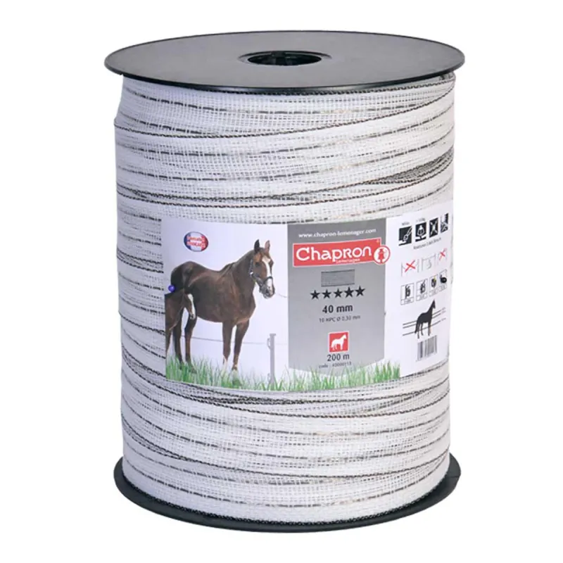 Ruban électrifié 40mm blanc/marron - 200m - Clôture chevaux