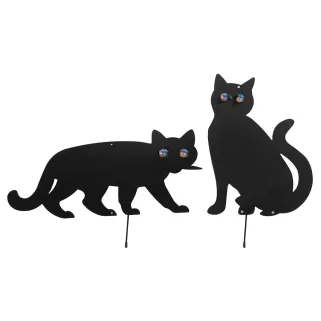Lot de 2 épouvantails chats métal noir pour jardin