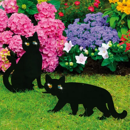 Lot de 2 épouvantails chats métal noir pour jardin