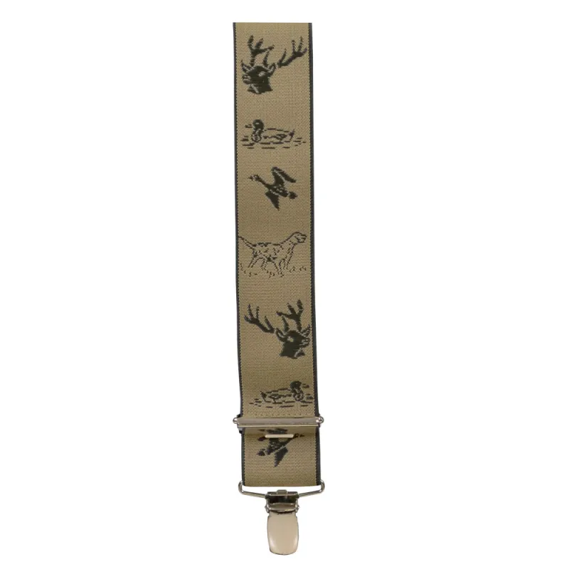 Bretelles pinces larges motif chasse marron 110x3,5 cm