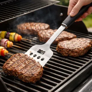 Set 3 outils barbecue inox - Spatule, fourchette, pince