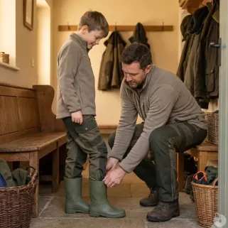 Fuseau chasse enfant kaki en polyester et coton