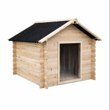 Niche chien en bois toit type chalet madrier toit PVC taille M : 86 x 76 x 70 cm