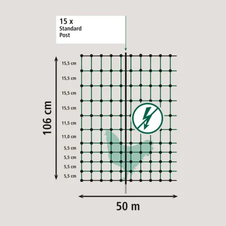 Filet non électrifiable pour poules 50m H106cm simple pointe