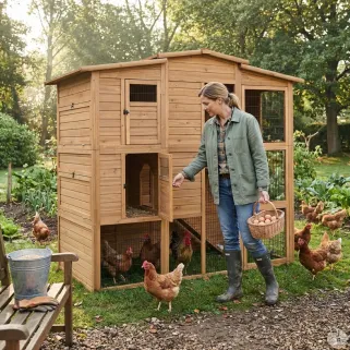 Poulailler bois 2 niveaux 10-15 poules 222x115x200 cm