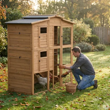 Poulailler bois 2 niveaux 10-15 poules 222x115x200 cm