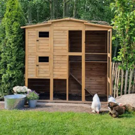 Poulailler bois 2 niveaux 10-15 poules 222x115x200 cm