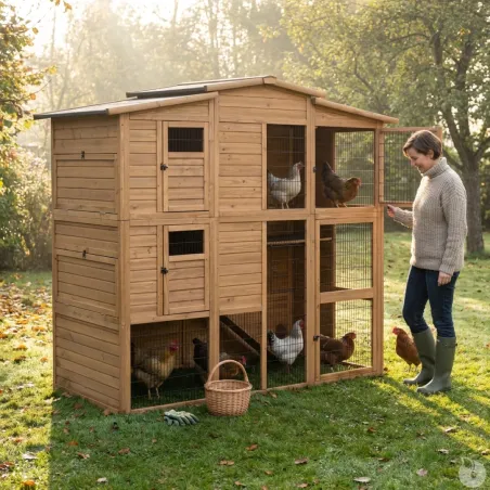 Poulailler bois 2 niveaux 10-15 poules 222x115x200 cm