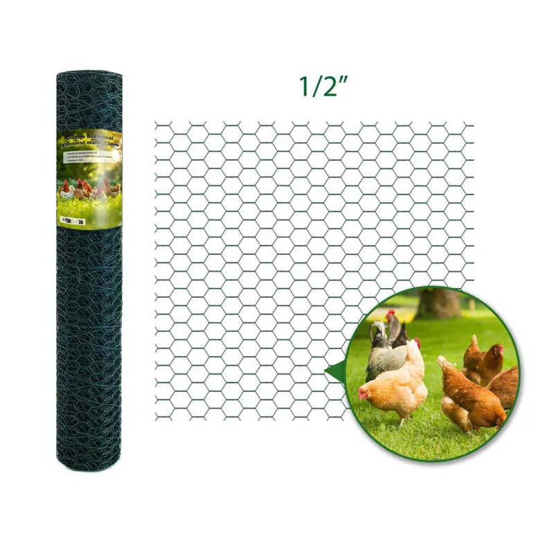 Grillage hexa vert plastifié 13mm - 1m x 10m - Rouleau