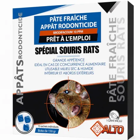 Pâte fraîche ALTO anti-rats/souris 150g difénacoum