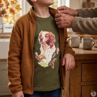 T-shirt enfant épagneul chasse kaki 6-12 ans coton