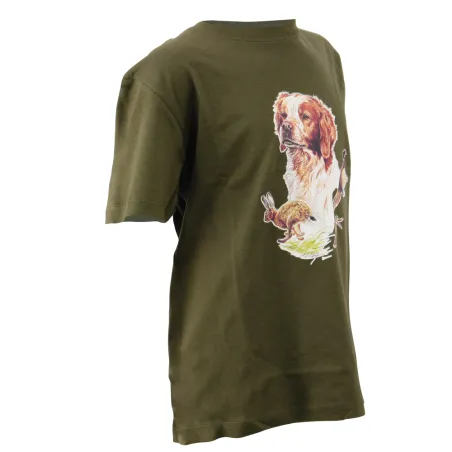 T-shirt enfant épagneul chasse kaki 6-12 ans coton
