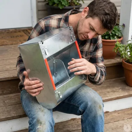 Mangeoires lapins trémie 2 cases - Lot de 10 en acier