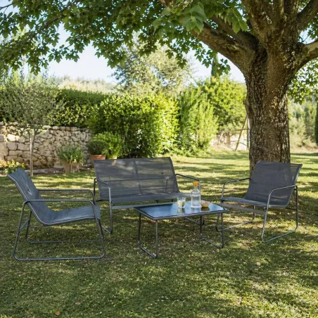 Salon de jardin relax 4 pièces acier & textilène