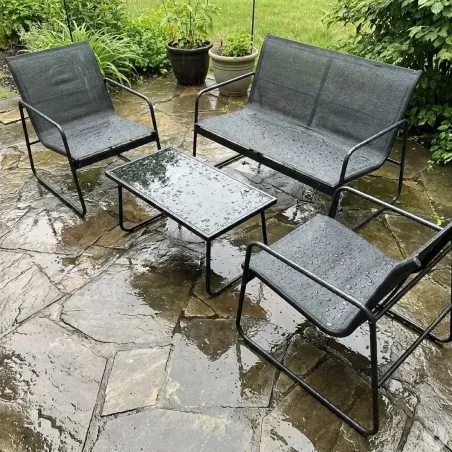 Salon de jardin relax 4 pièces acier & textilène