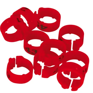 Bagues pigeon numérotées 1-25 rouge - Marquage laser indélébile