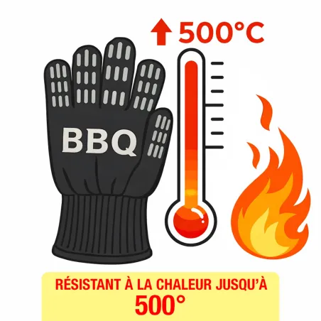 Gants barbecue Kevlar & silicone - Résistance 500°C